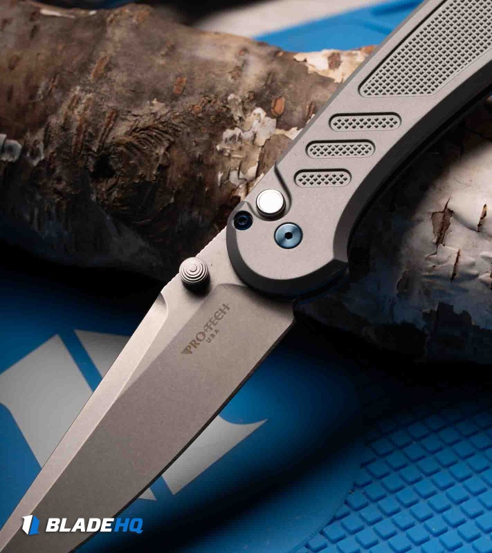 Pro-Tech Avalon Button Lock Knife Knurled Gray Aluminum (4.25" SW A-421)